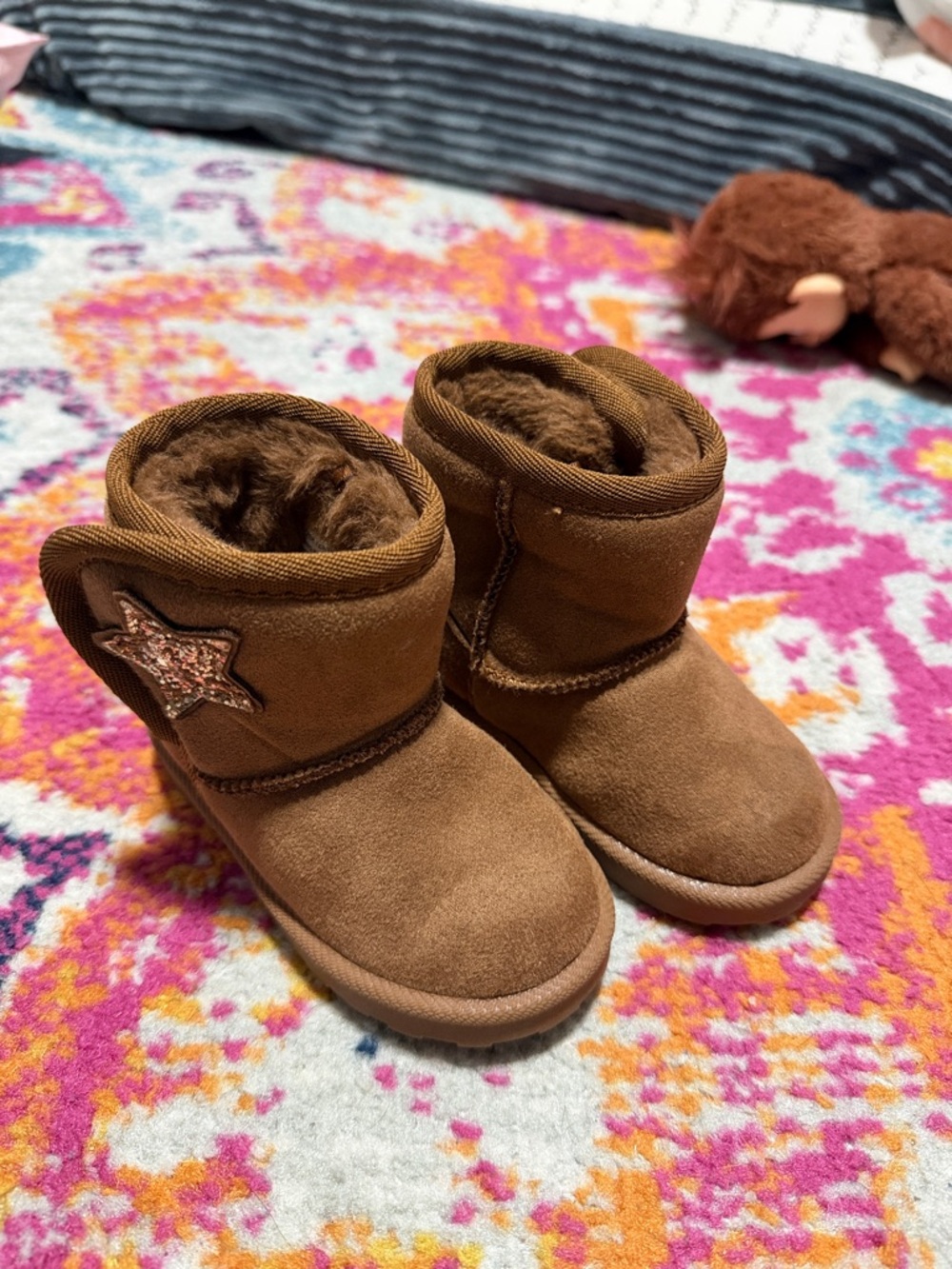 jumping beans Brown Faux-Fur Lined Star Booties